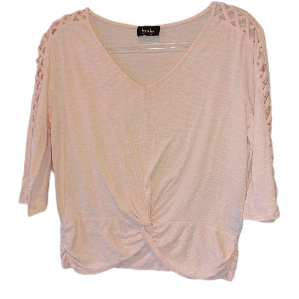 By and By Pale Peach Front Cross V-Neck 3/4 Sleeve Top Size L